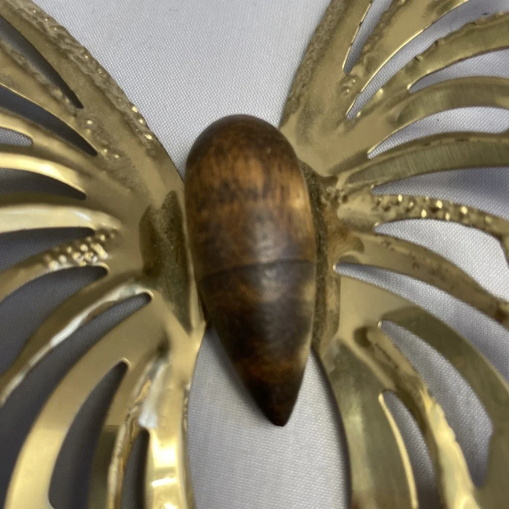 VTG Home Interiors Butterfly Set of 3 Gold & Wood Butterflies Wall Decor HOMCO - Picture 6 of 9